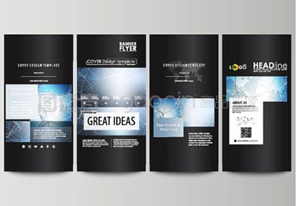 黑色彩色極簡圖為可編輯版面的四個垂直橫幅,傳單設(shè)計商業(yè)模板?？茖W的醫(yī)學dna研究或醫(yī)學概念。黑色極簡圖為可編輯版面的四個垂直橫幅,傳單設(shè)計商業(yè)模板?？茖W的醫(yī)學dna研究或醫(yī)學概念